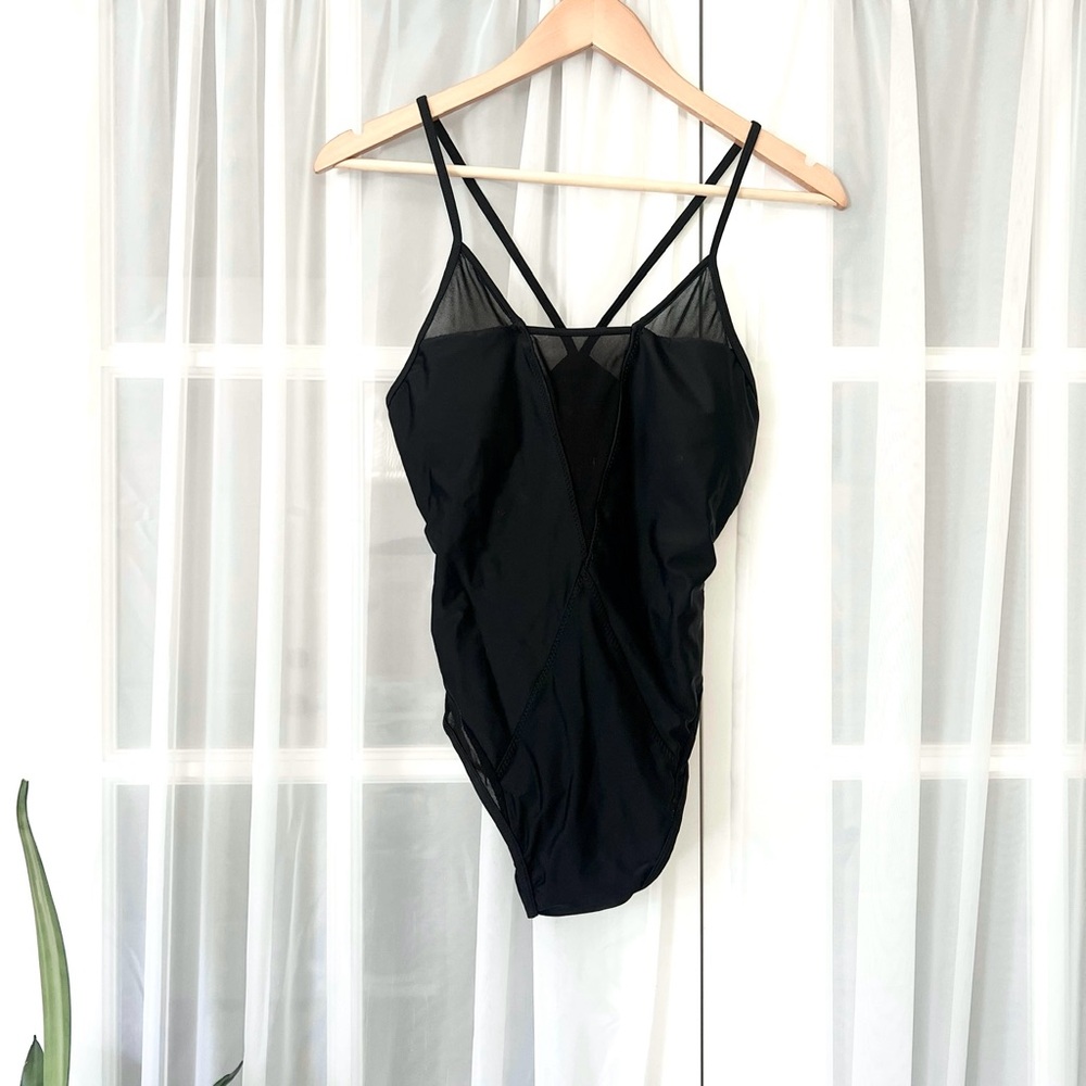 NWT Cupshe Strappy Mesh Black Bathing Suit Sz Large